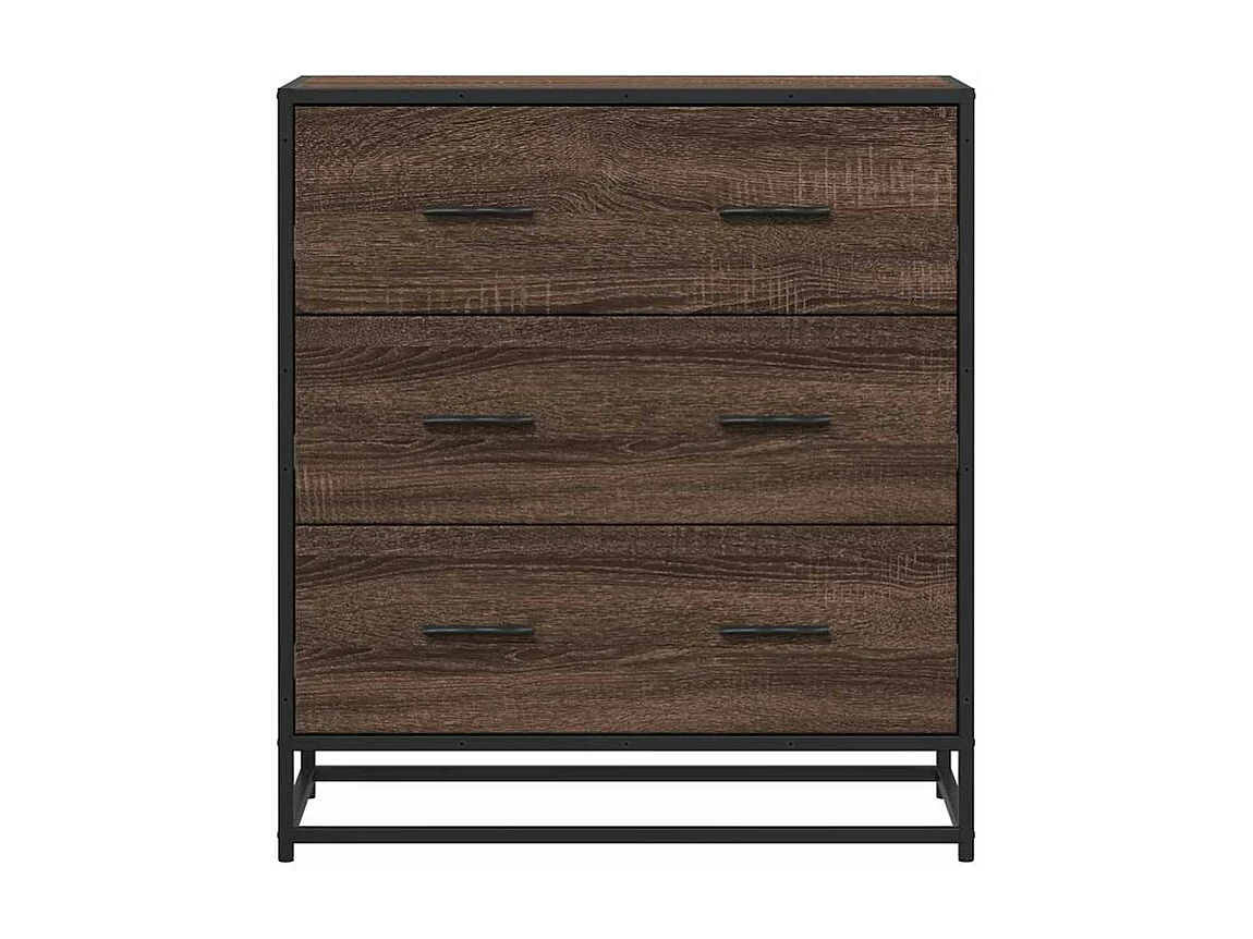 Commode 3 tiroirs Dovany L68xH76xP35 - Bois et métal-Couleur Chêne brun
