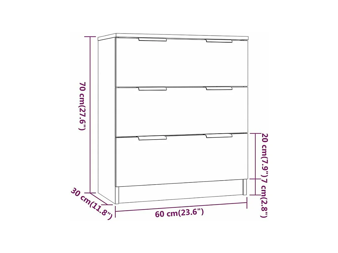 Commode 3 tiroirs moderne Karona 60cm - Choix raffiné pour un rangement efficace-Couleur Blanc