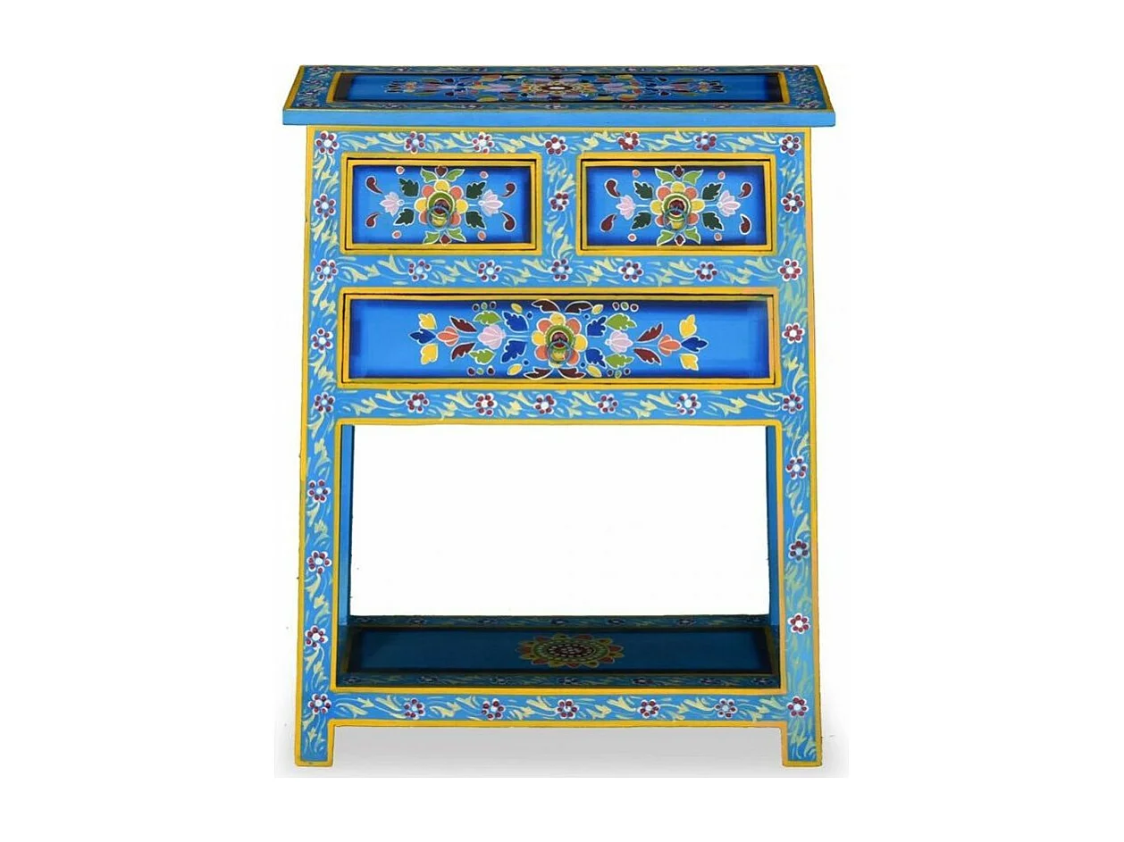 Commode 3 tiroirs bois de manguier massif turquoise Pinkie