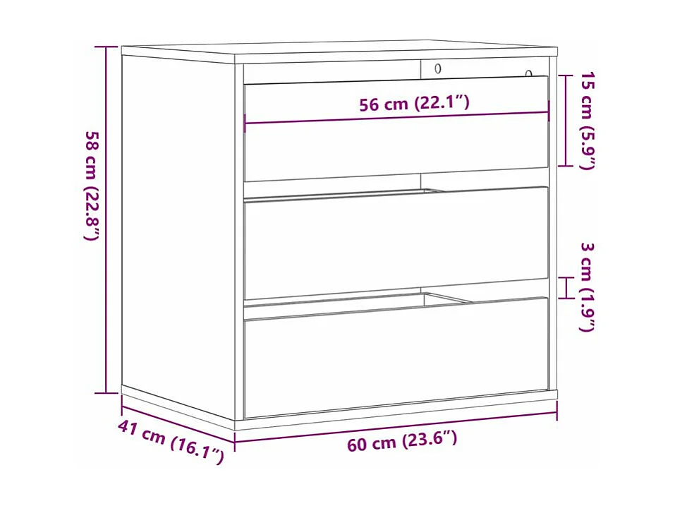 Petite commode 3 tiroirs Basko 60cm - Fonctionnelle pour petit espace-Couleur Gris béton