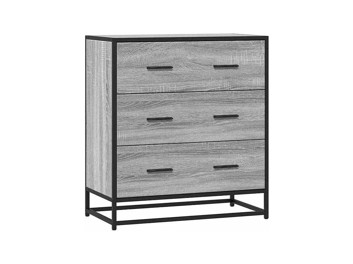 Commode 3 tiroirs Dovany L68xH76xP35 - Bois et métal-Couleur Chêne gris