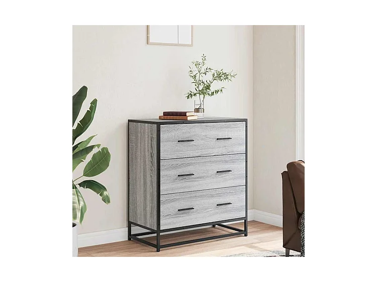 Commode 3 tiroirs Dovany L68xH76xP35 - Bois et métal-Couleur Chêne gris