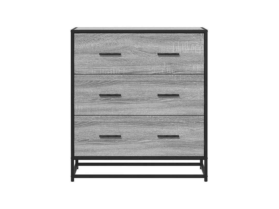 Commode 3 tiroirs Dovany L68xH76xP35 - Bois et métal-Couleur Chêne gris