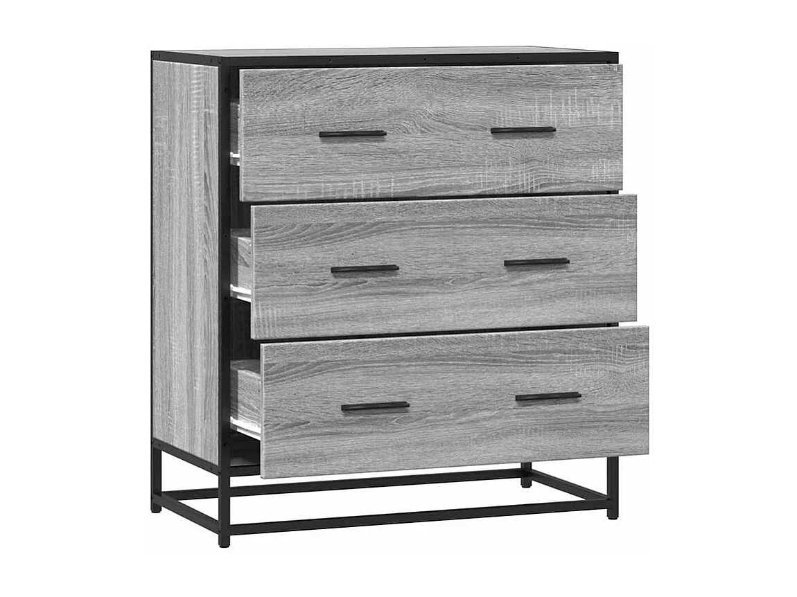 Commode 3 tiroirs Dovany L68xH76xP35 - Bois et métal-Couleur Chêne gris