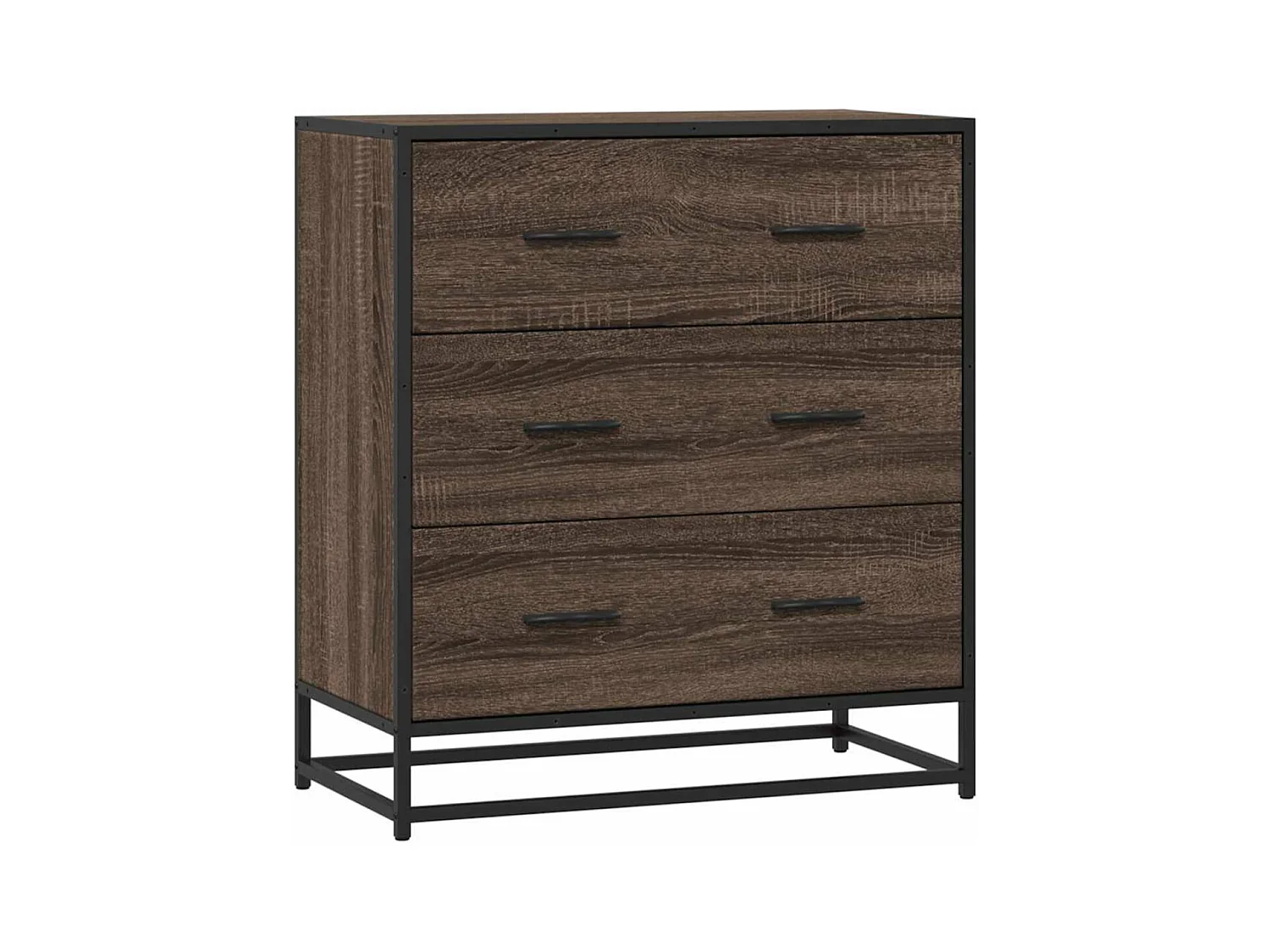 Commode 3 tiroirs Dovany L68xH76xP35 - Bois et métal-Couleur Chêne gris