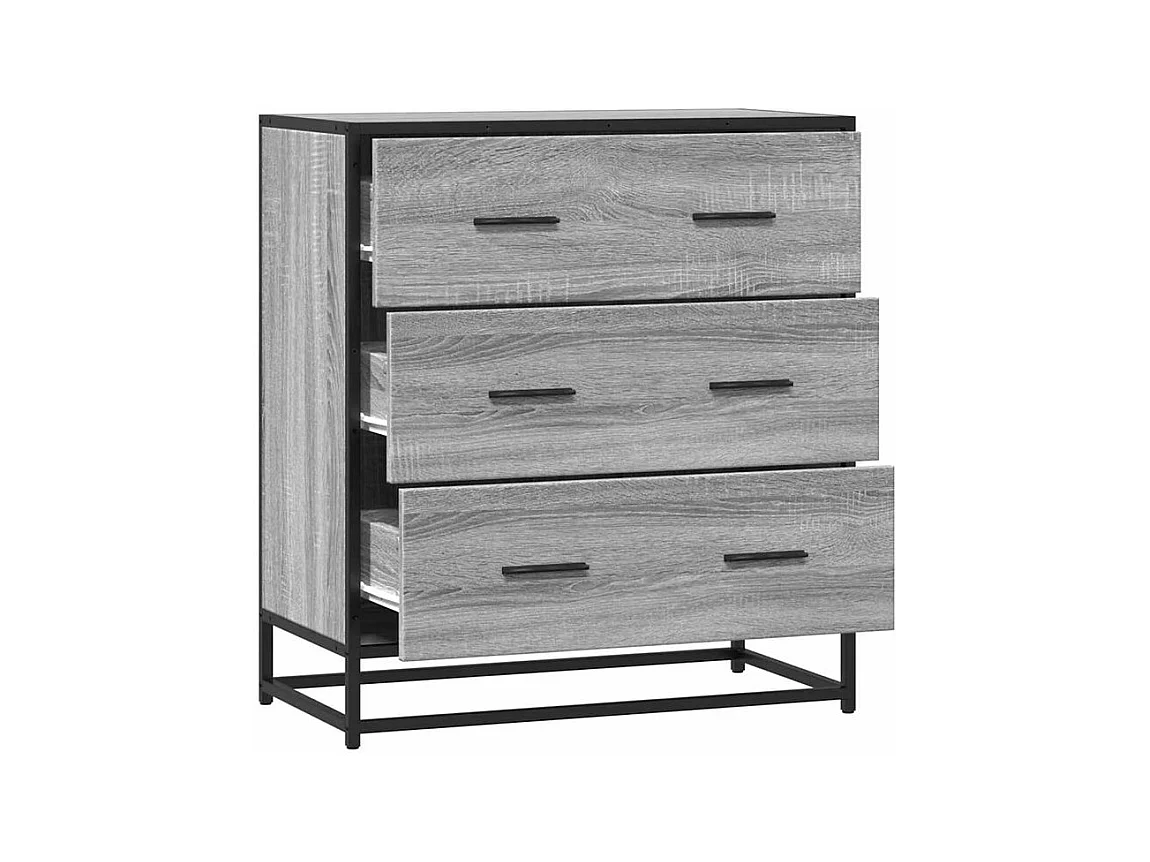 Commode 3 tiroirs Dovany L68xH76xP35 - Bois et métal-Couleur Chêne gris