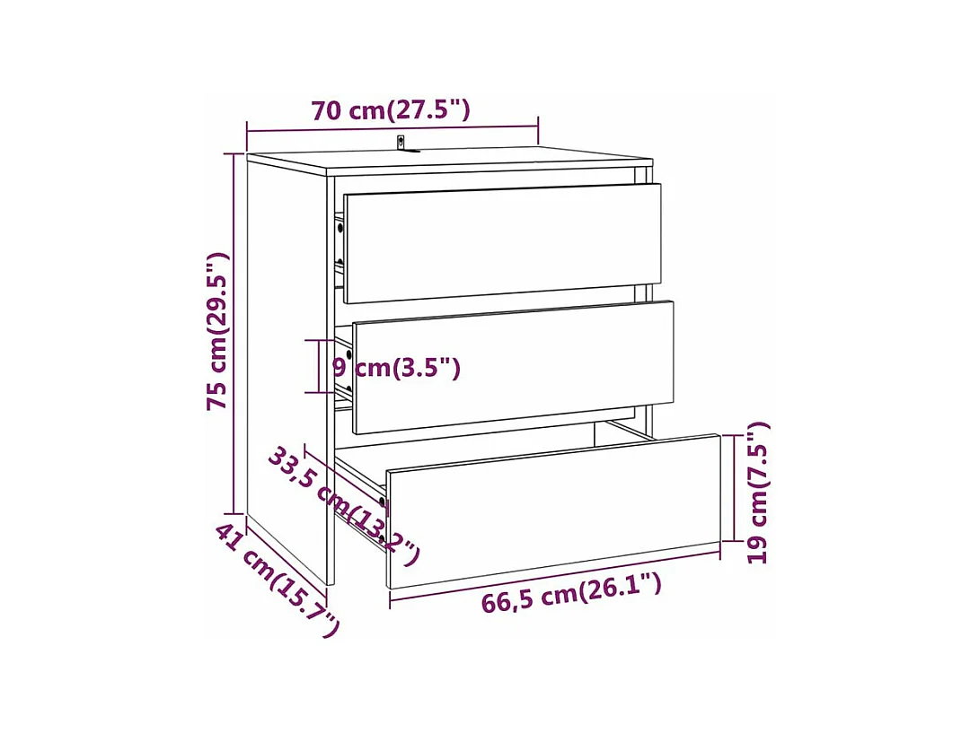 Commode 3 tiroirs en bois Klary 70cm - intemporelle et fonctionnelle-Couleur Noyer