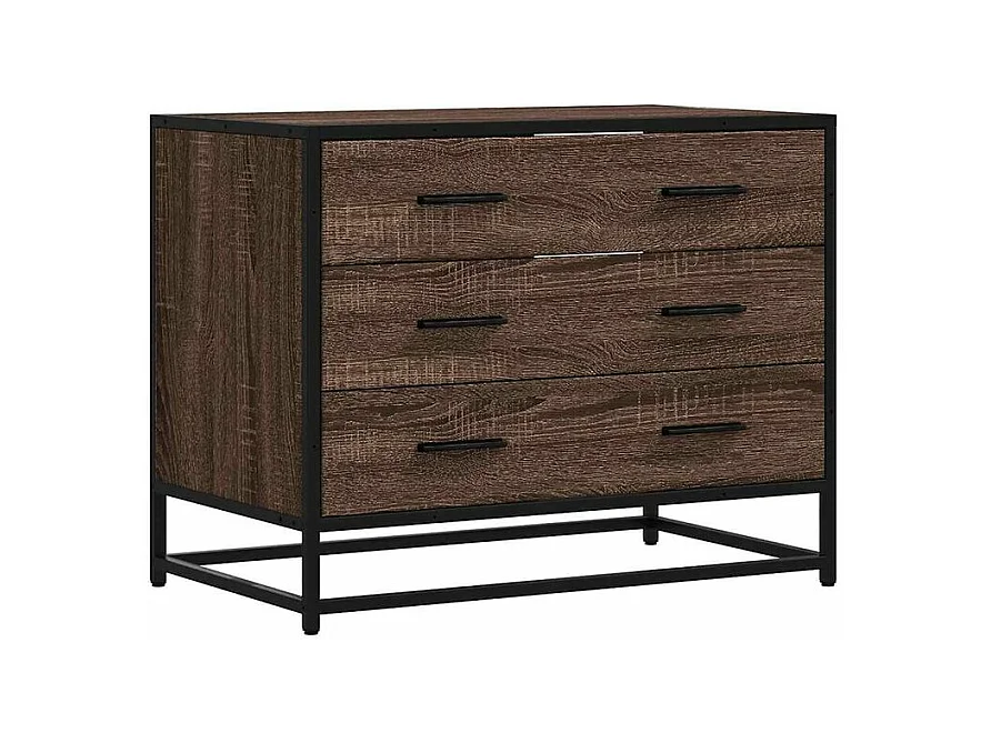 Commode 3 tiroirs Dovany L70xH56xP41 - Bois et métal-Couleur Chêne brun