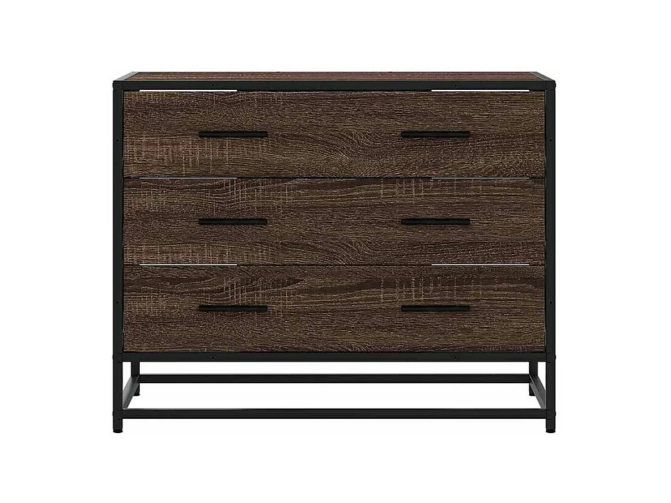 Commode 3 tiroirs Dovany L70xH56xP41 - Bois et métal-Couleur Chêne brun