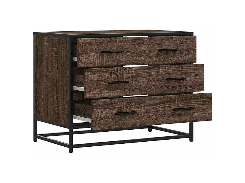 Commode 3 tiroirs Dovany L70xH56xP41 - Bois et métal-Couleur Chêne brun