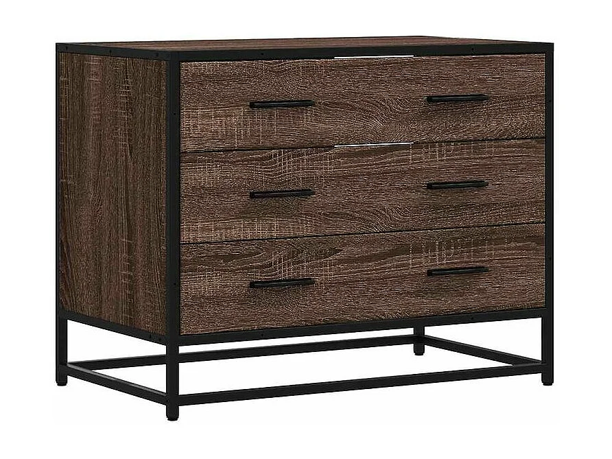 Commode 3 tiroirs Dovany L70xH56xP41 - Bois et métal-Couleur Chêne brun