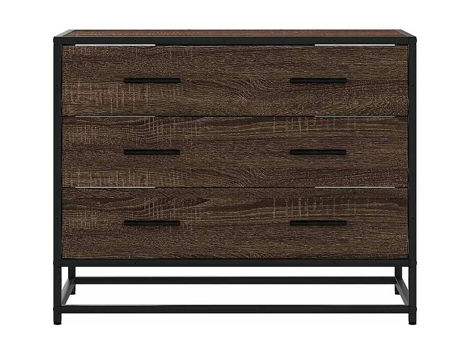 Commode 3 tiroirs Dovany L70xH56xP41 - Bois et métal-Couleur Chêne brun