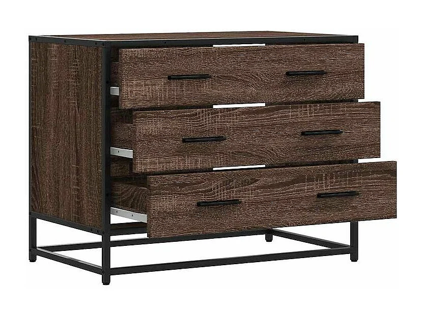 Commode 3 tiroirs Dovany L70xH56xP41 - Bois et métal-Couleur Chêne brun