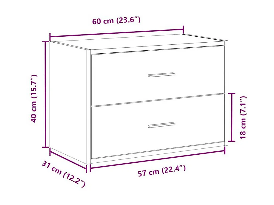 Armoire avec 2 tiroirs gris béton 60x31x40 bois d'ingénierie
