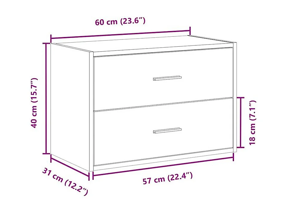 Armoire avec 2 tiroirs chêne noir 60x31x40 bois d'ingénierie