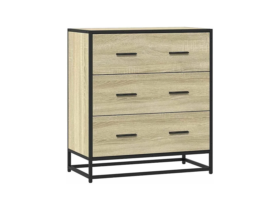 Commode 3 tiroirs Dovany L68xH76xP35 - Bois et métal-Couleur Chêne clair