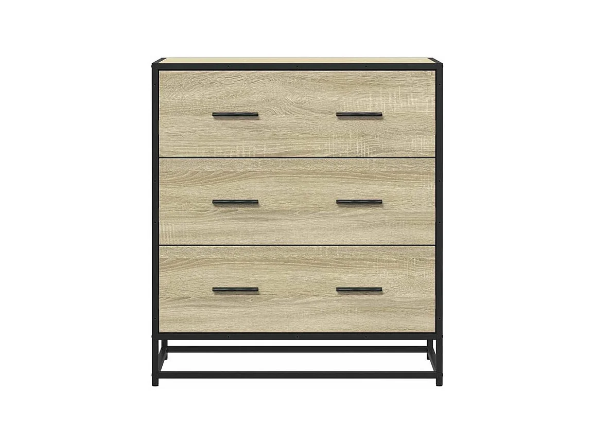 Commode 3 tiroirs Dovany L68xH76xP35 - Bois et métal-Couleur Chêne clair