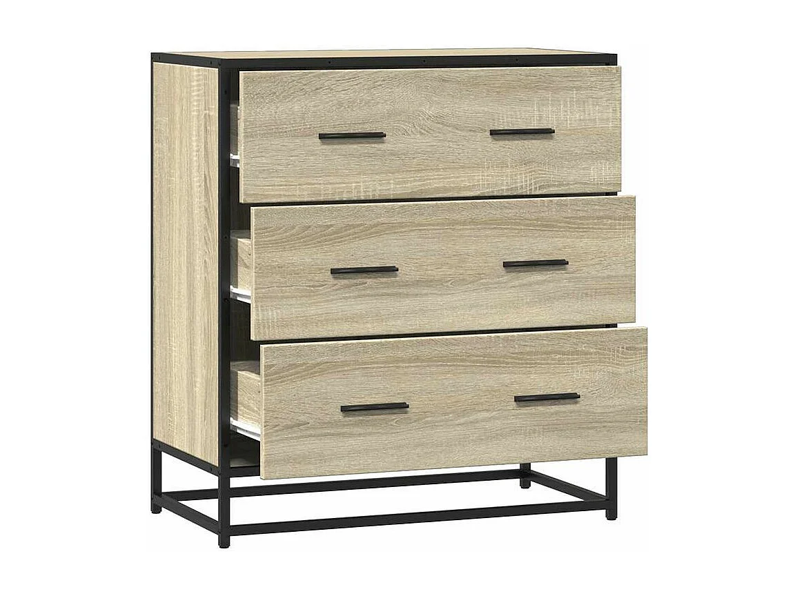 Commode 3 tiroirs Dovany L68xH76xP35 - Bois et métal-Couleur Chêne clair