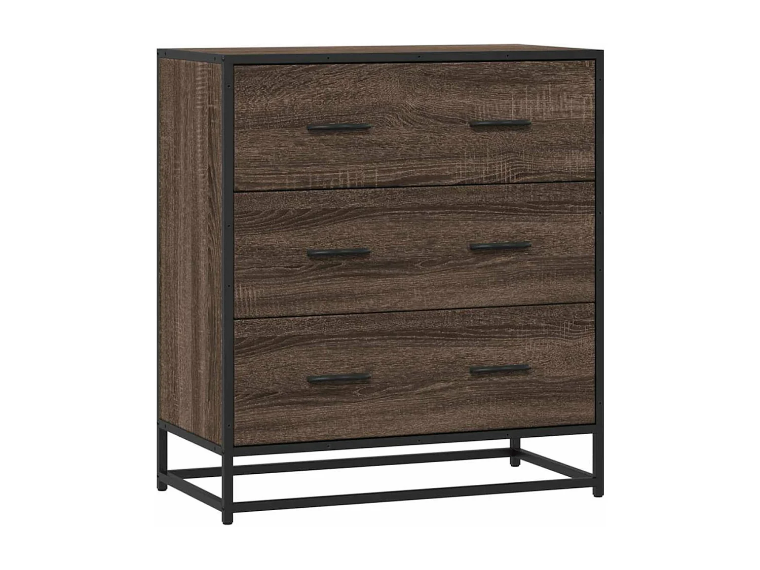 Commode 3 tiroirs Dovany L68xH76xP35 - Bois et métal-Couleur Chêne clair