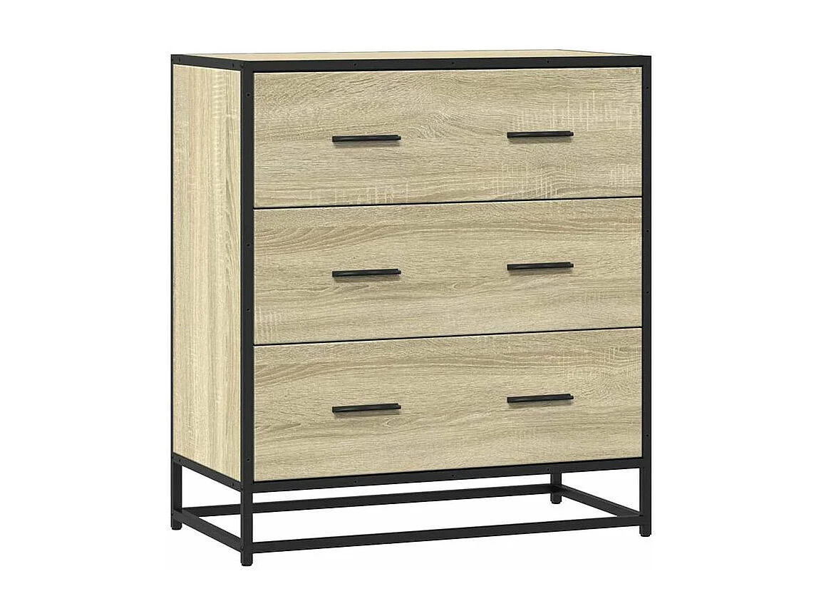 Commode 3 tiroirs Dovany L68xH76xP35 - Bois et métal-Couleur Chêne clair
