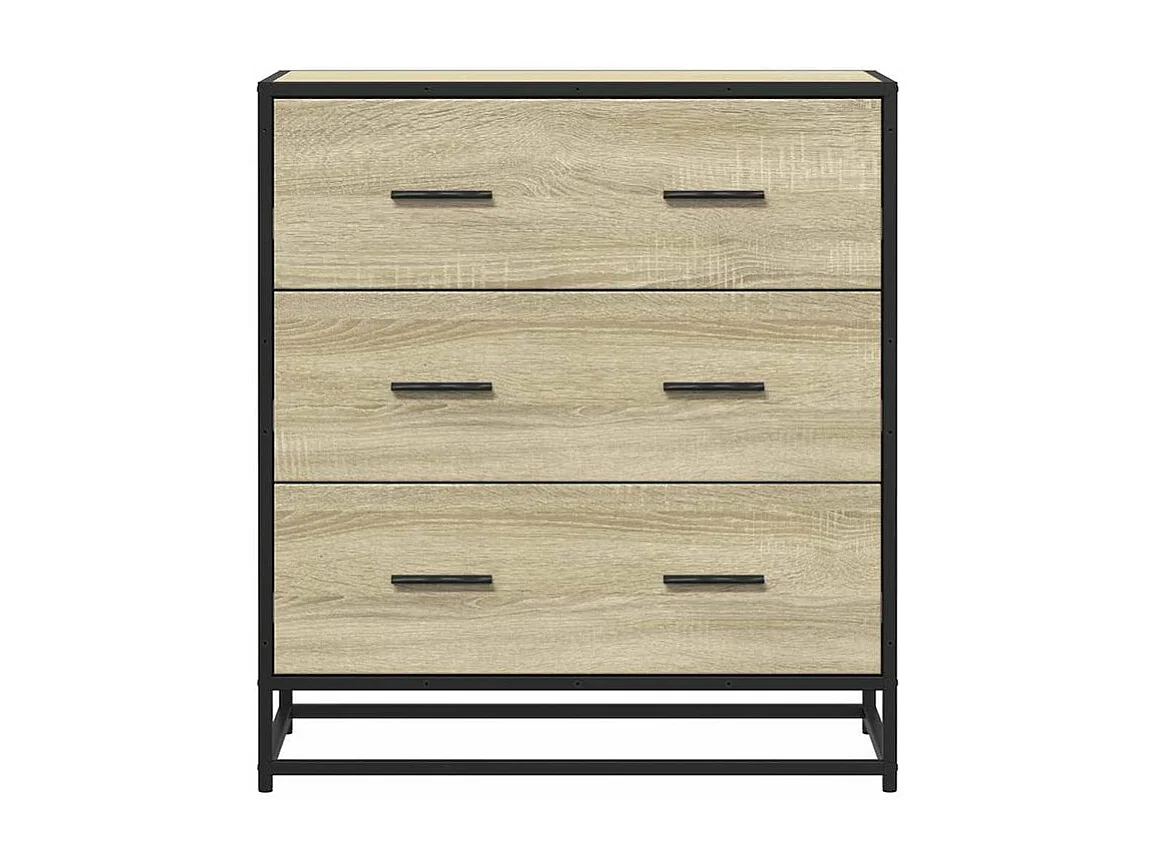 Commode 3 tiroirs Dovany L68xH76xP35 - Bois et métal-Couleur Chêne clair