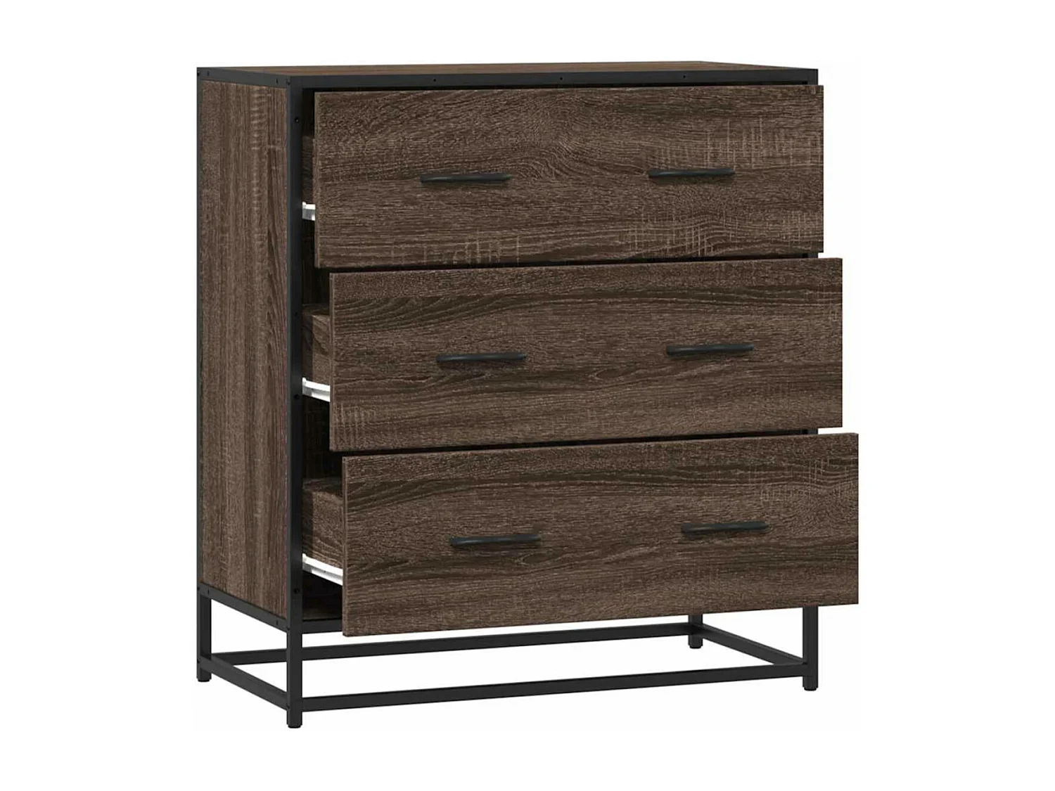 Commode 3 tiroirs Dovany L68xH76xP35 - Bois et métal-Couleur Chêne clair