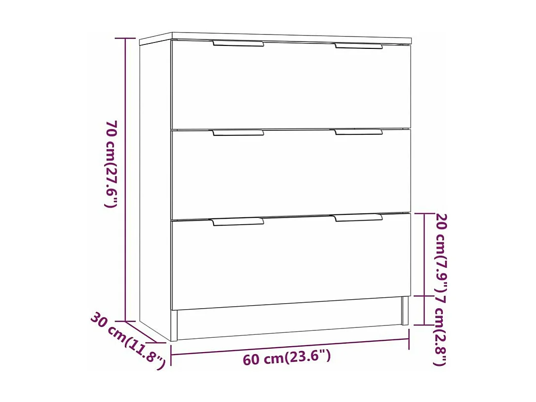 Commode 3 tiroirs moderne Karona 60cm - Choix raffiné pour un rangement efficace-Couleur Gris béton