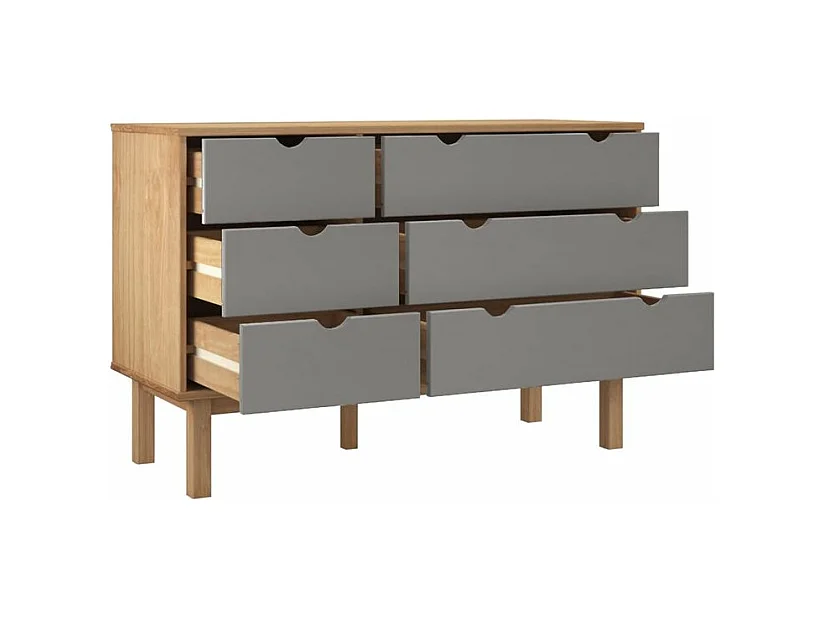 Commode marron et gris 111x43x73,5 bois de pin massif