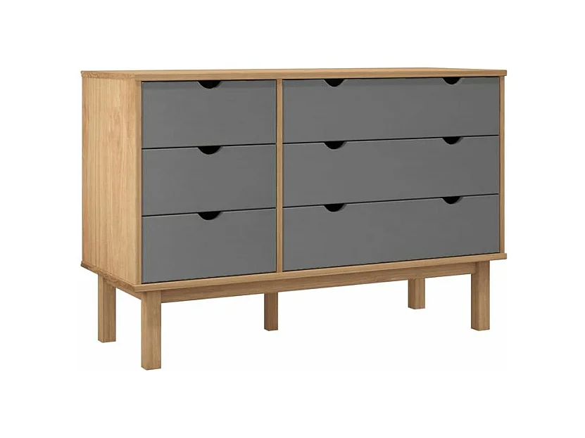 Commode marron et gris 111x43x73,5 bois de pin massif