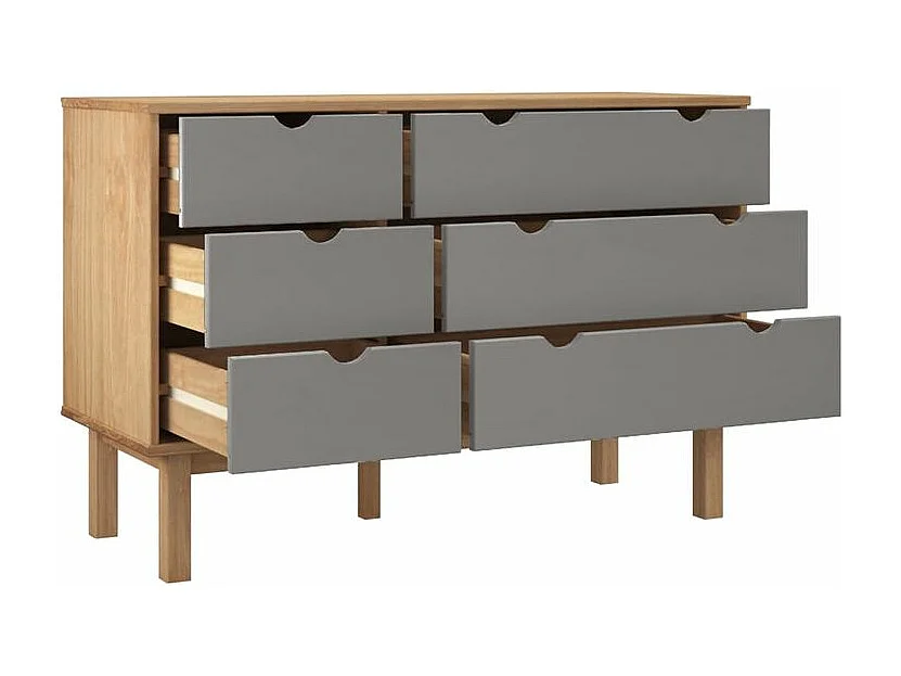 Commode marron et gris 111x43x73,5 bois de pin massif