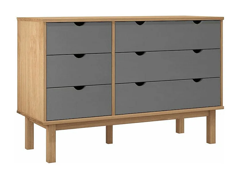 Commode marron et gris 111x43x73,5 bois de pin massif