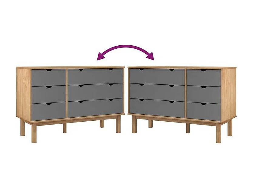 Commode marron et gris 111x43x73,5 bois de pin massif