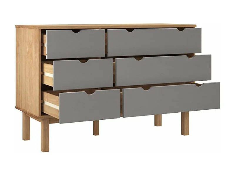 Commode marron et gris 111x43x73,5 bois de pin massif