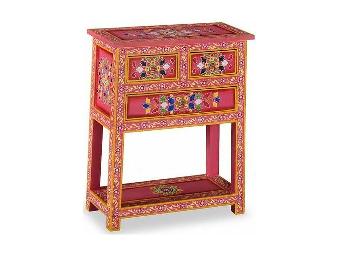 Commode 3 tiroirs bois de manguier massif rose Pinkie