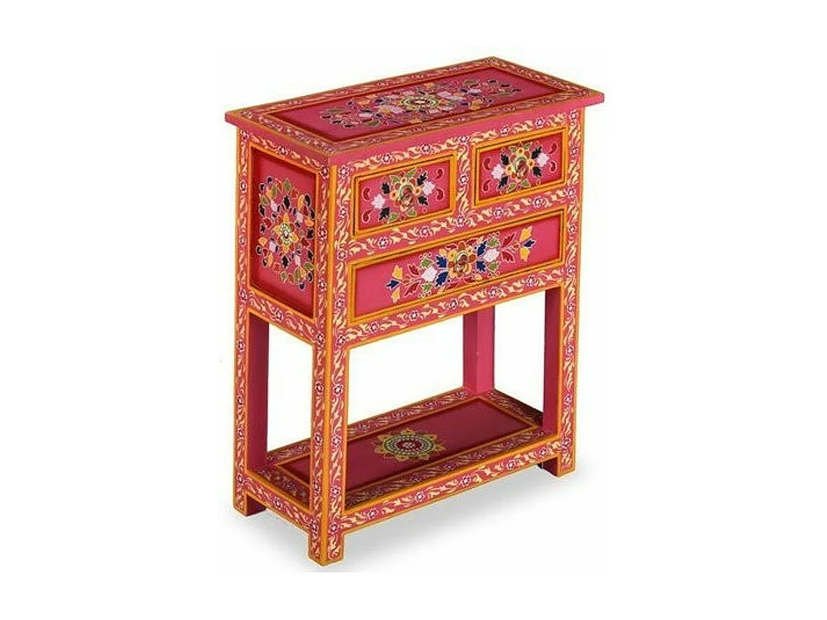 Commode 3 tiroirs bois de manguier massif rose Pinkie