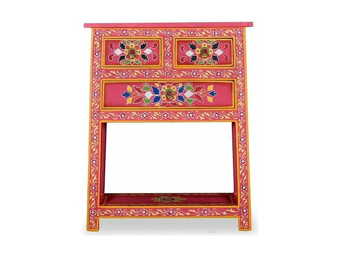 Commode 3 tiroirs bois de manguier massif rose Pinkie