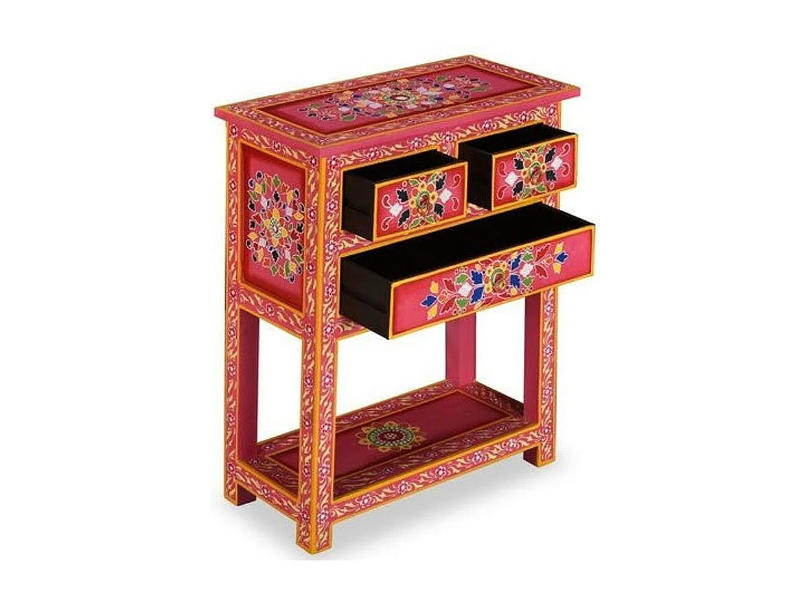 Commode 3 tiroirs bois de manguier massif rose Pinkie