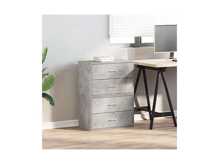 Armoires avec 2 tiroirs 2 pcs gris béton bois d'ingénierie