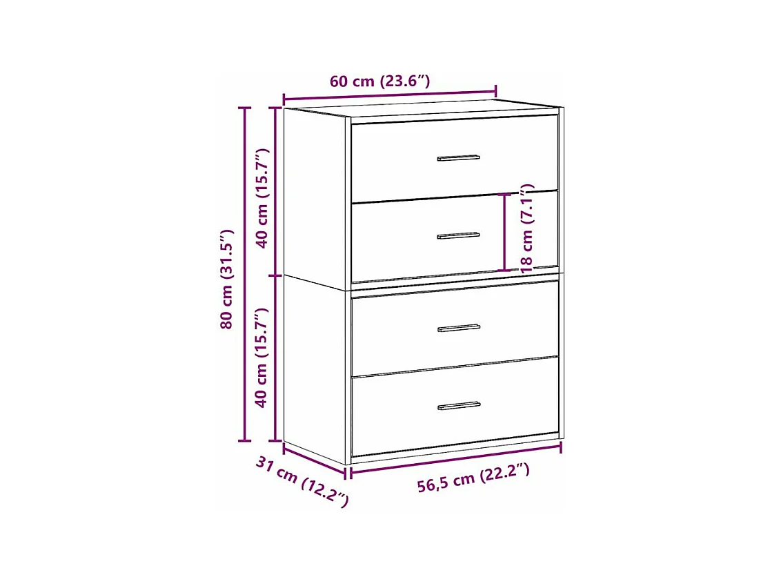 Armoires avec 2 tiroirs 2 pcs gris béton bois d'ingénierie