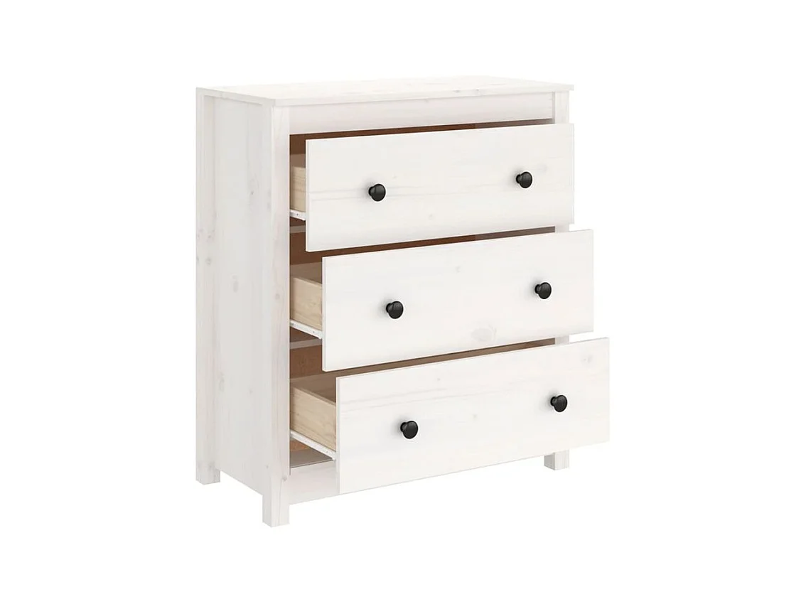 Commode 3 tiroirs en pin massif – Collection Aloska-Couleur Blanc