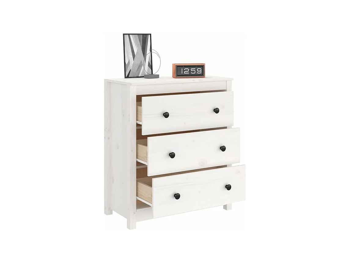 Commode 3 tiroirs en pin massif – Collection Aloska-Couleur Blanc