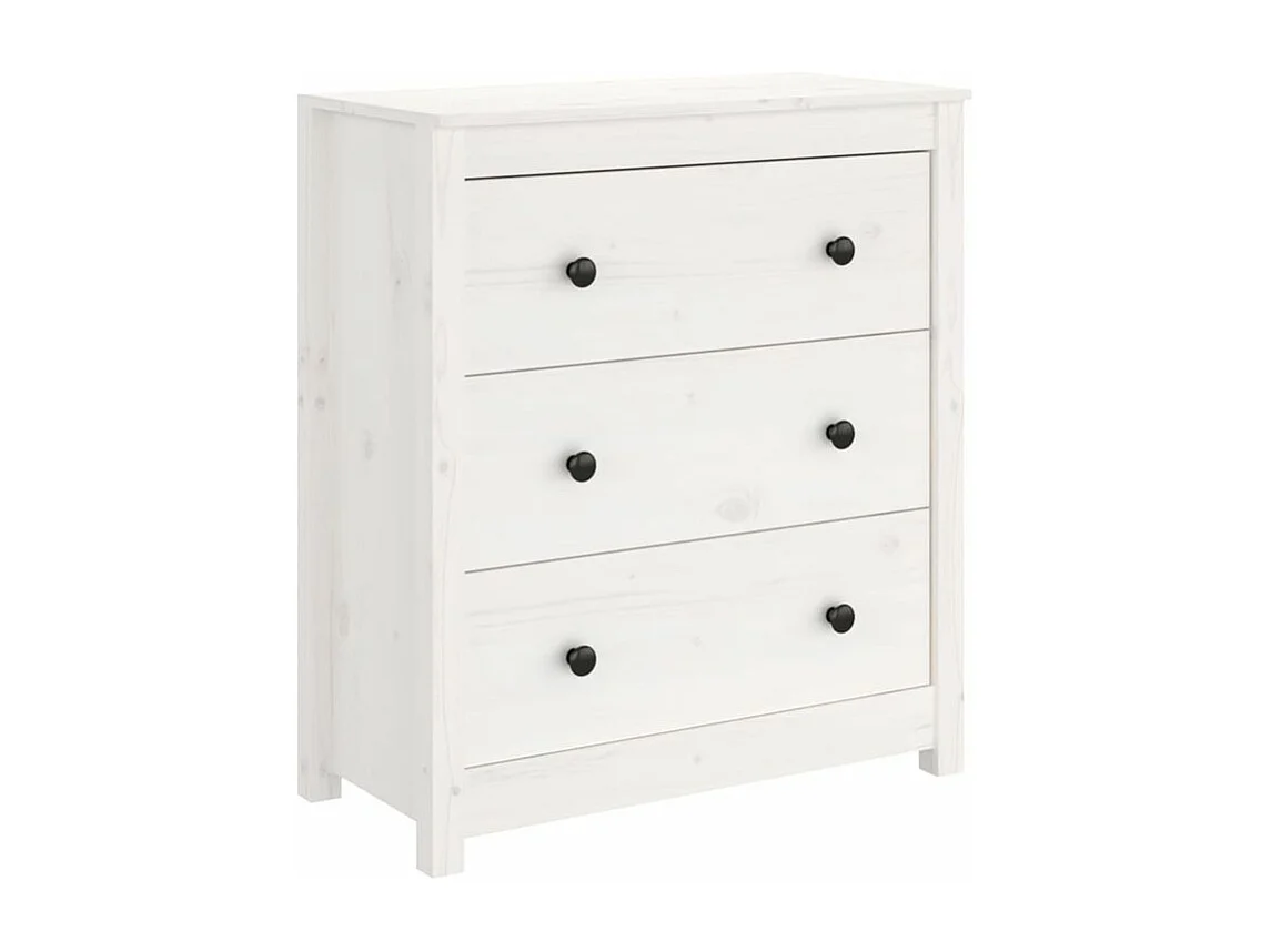 Commode 3 tiroirs en pin massif – Collection Aloska-Couleur Blanc