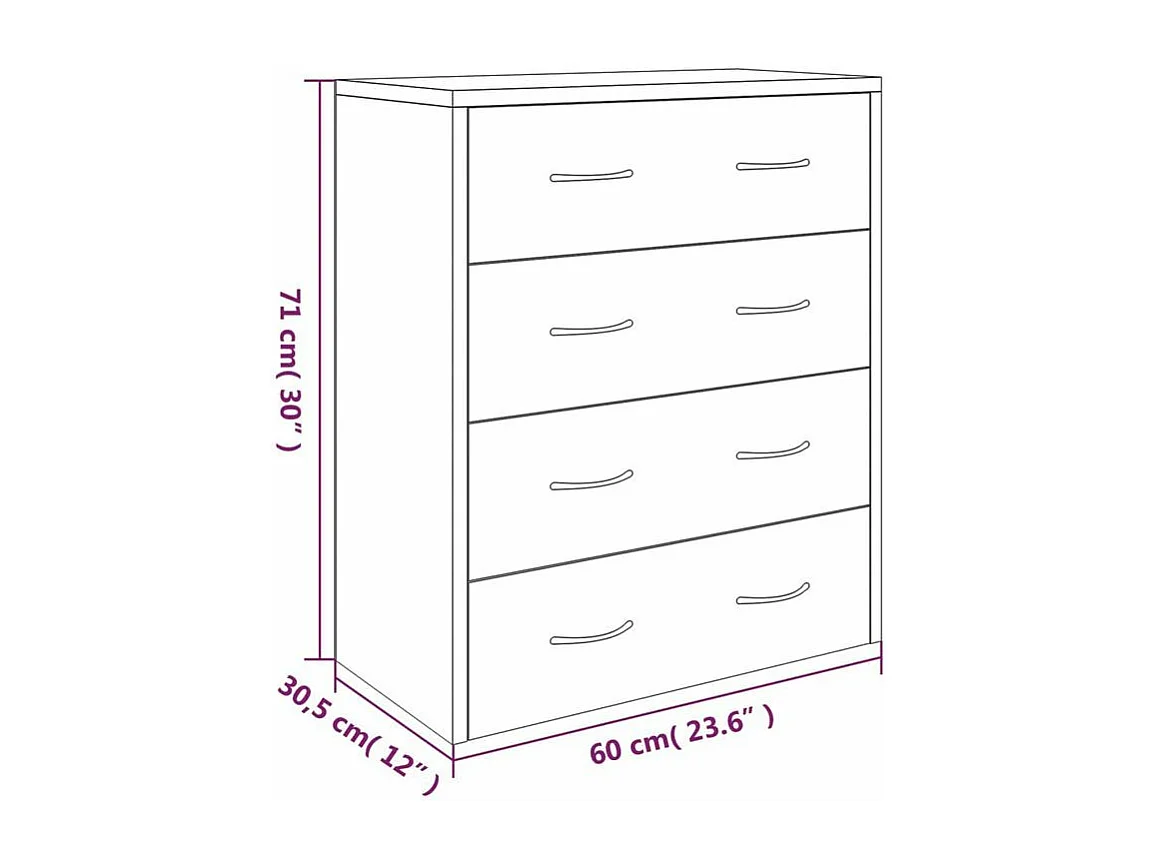 Commode 4 tiroirs Chikee 60cm - Bois d'ingénierie-Couleur Chêne gris