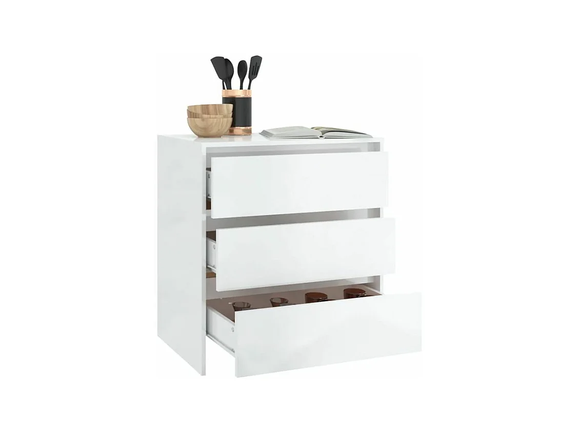 Commode 3 tiroirs en bois Klary 70cm - intemporelle et fonctionnelle-Couleur Blanc brillant