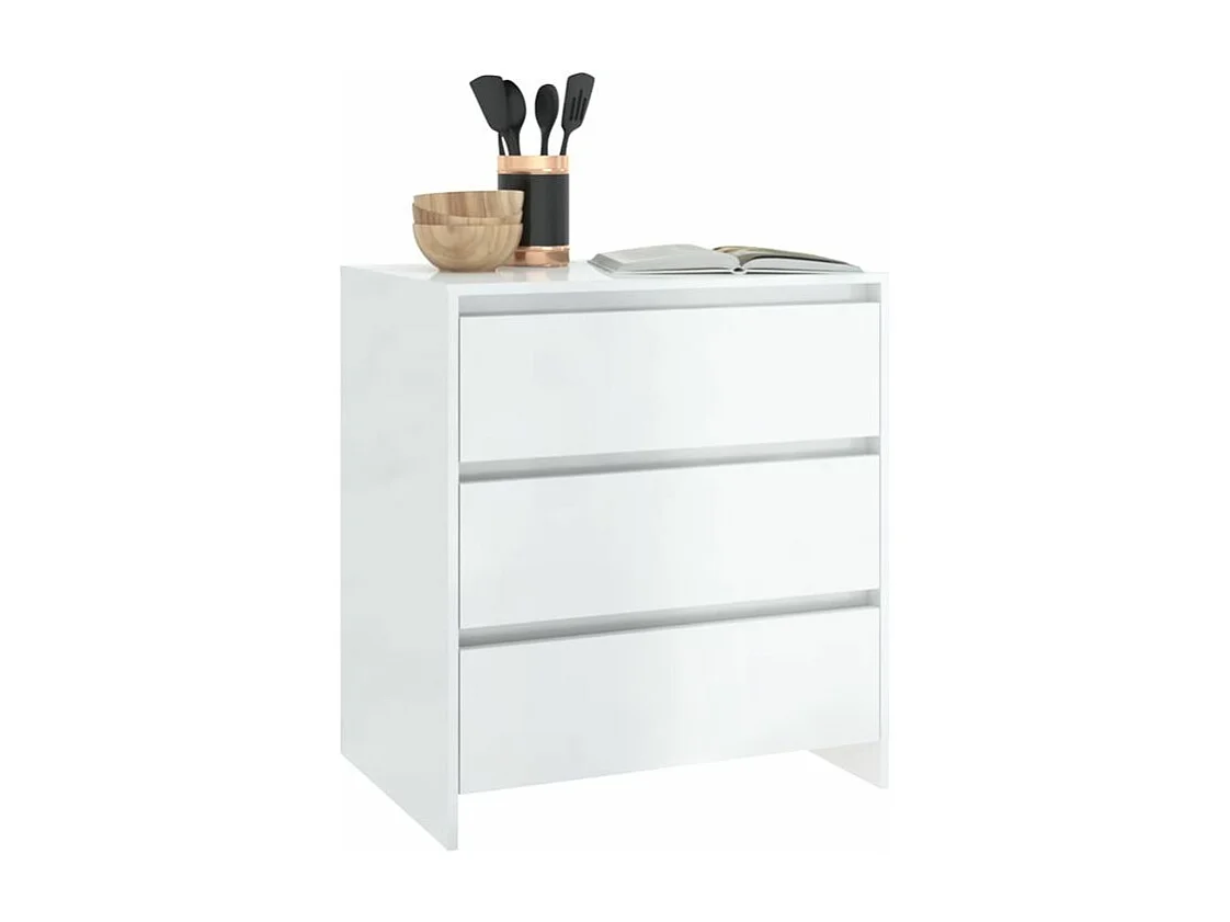 Commode 3 tiroirs en bois Klary 70cm - intemporelle et fonctionnelle-Couleur Blanc brillant
