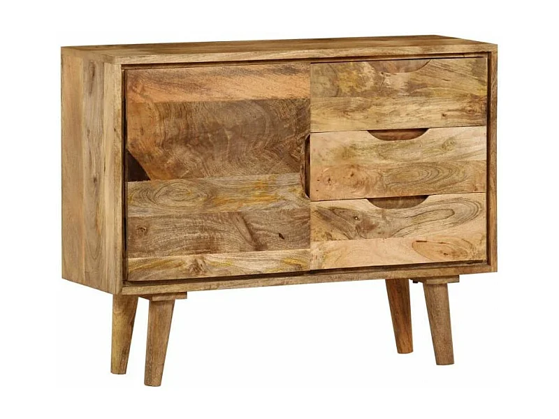 Commode 3 tiroirs 1 porte manguier massif clair Sopra