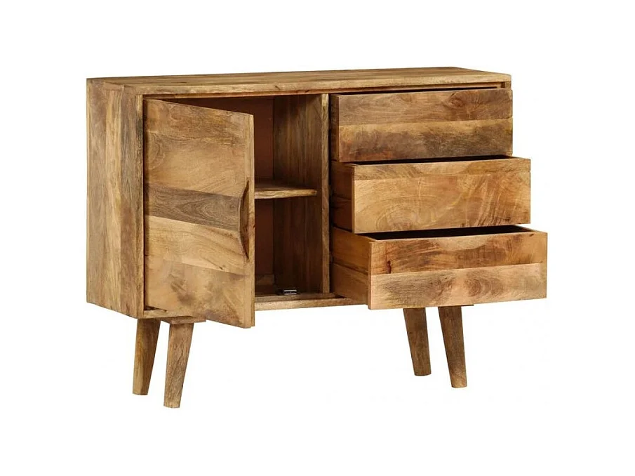 Commode 3 tiroirs 1 porte manguier massif clair Sopra