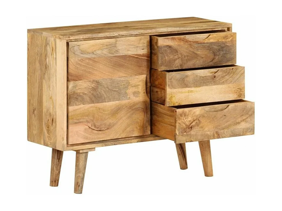 Commode 3 tiroirs 1 porte manguier massif clair Sopra
