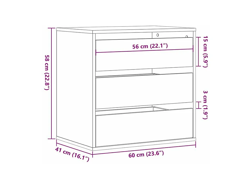 Petite commode 3 tiroirs Basko 60cm - Fonctionnelle pour petit espace-Couleur Blanc