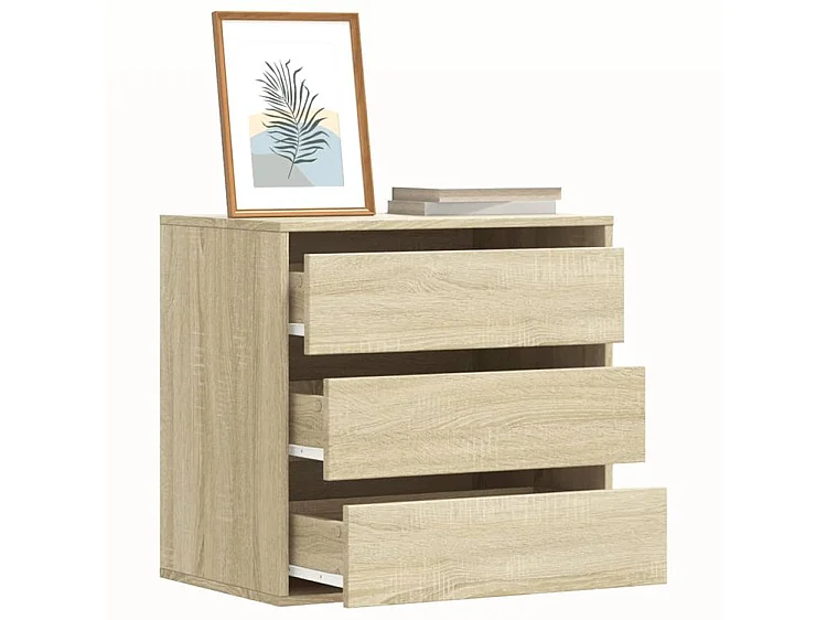 Petite commode 3 tiroirs Basko 60cm - Fonctionnelle pour petit espace-Couleur Chêne clair